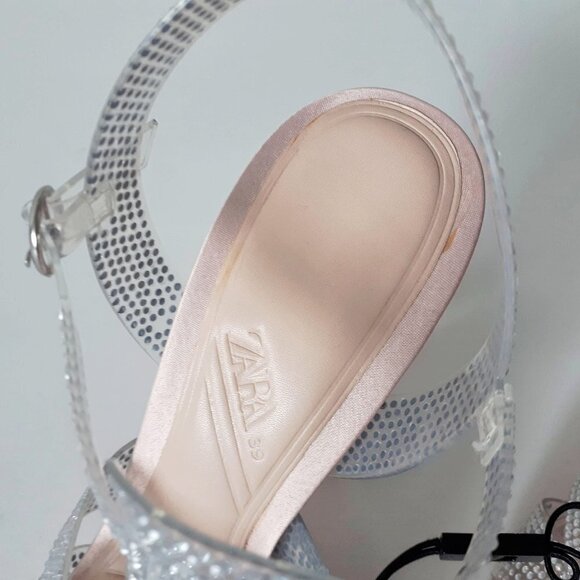 NWT Zara transparent rhinestone embellished vinyl heeled cage strappy sandals - Picture 12 of 12